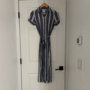 L'Academie Blue and White Striped Maxi Dress